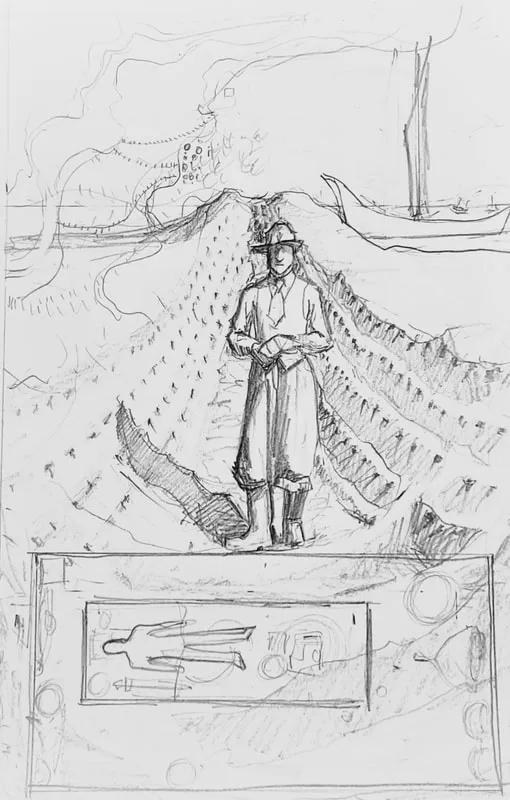 Sketch inspired by the Sutton Hoo archeological dig, and a link to a blog entry about how I must begin a new art series. 
